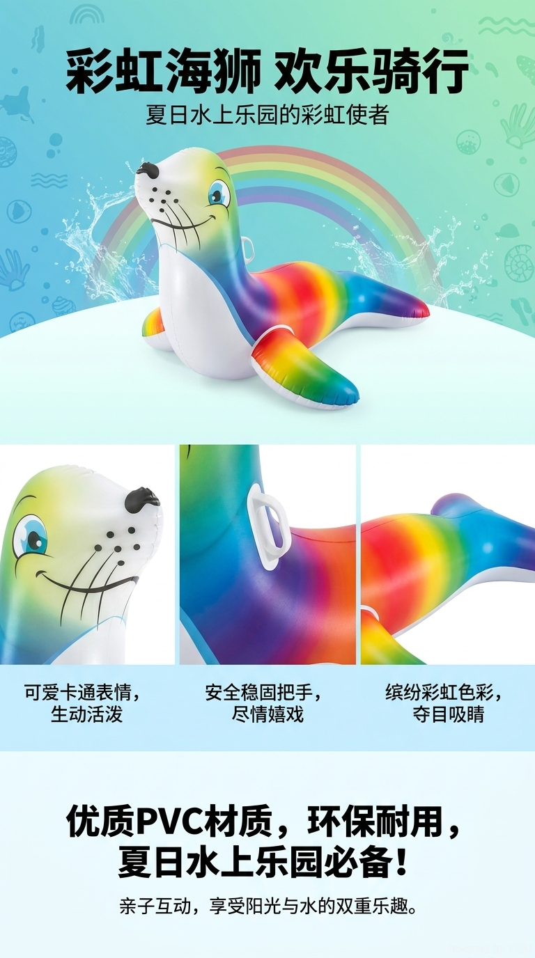 Bestway41479彩色渐变海狮充气玩具 充气玩偶儿童泳池玩具夏季户外用品详情1