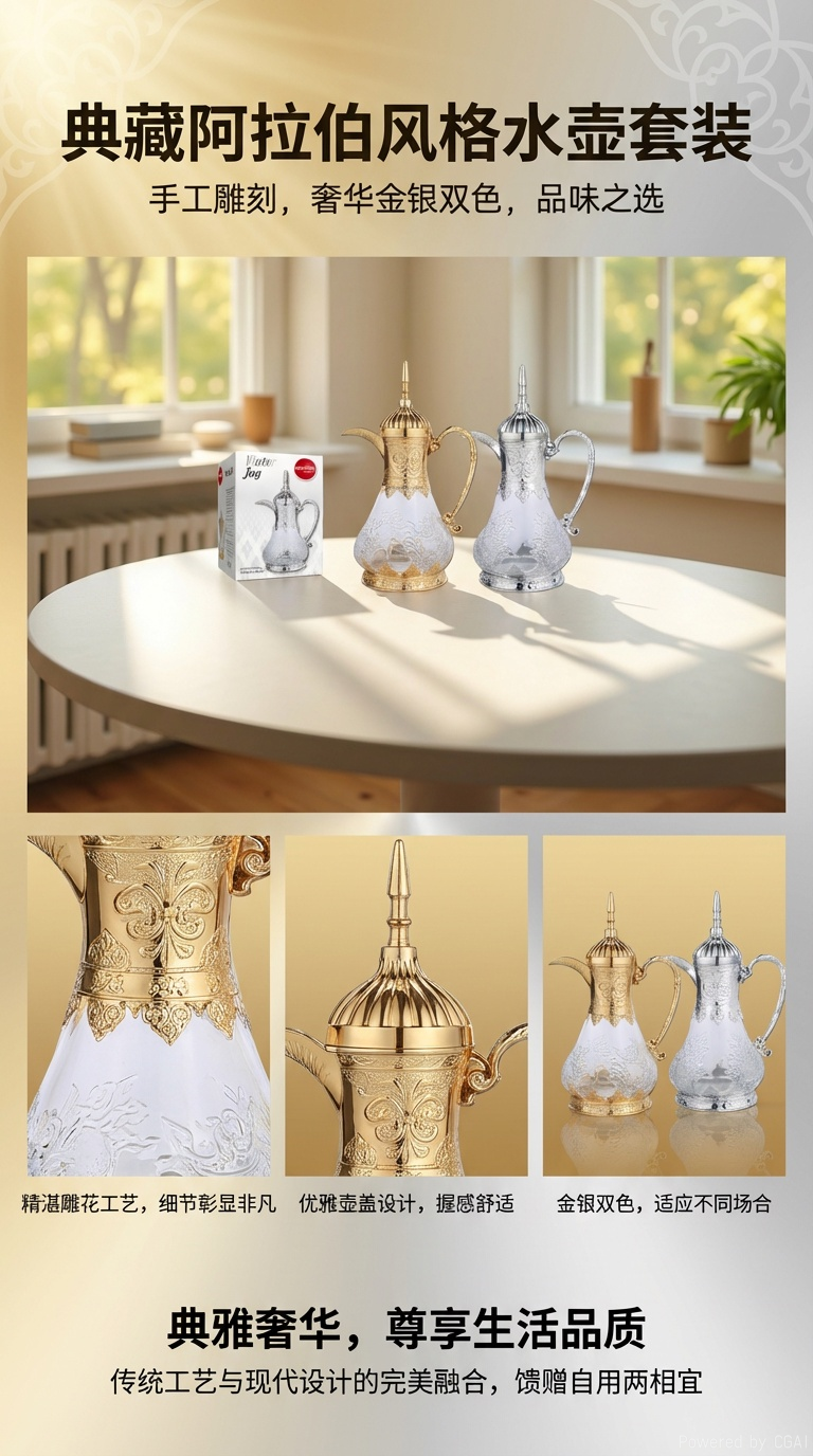 Carved glass cold water bottle 1.6L Hobby Lobby Metal Decorated household cold Water bottle wholesale pic 1