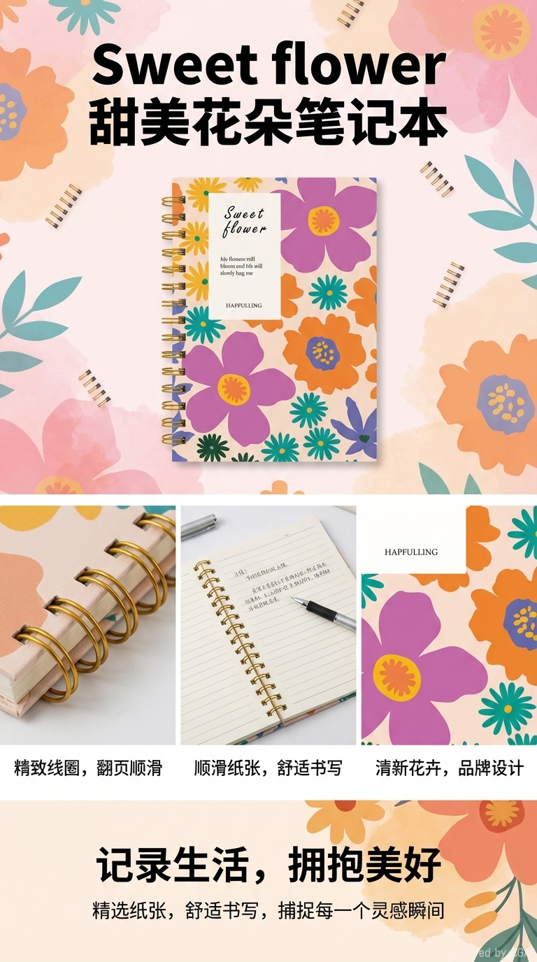 Donghu Paper Products A5 Fresh Floral Coil Notebook, Artistic ins Style Notebook, Student Portable Notepad, Creative Printed Hard Surface Notepad pic 1
