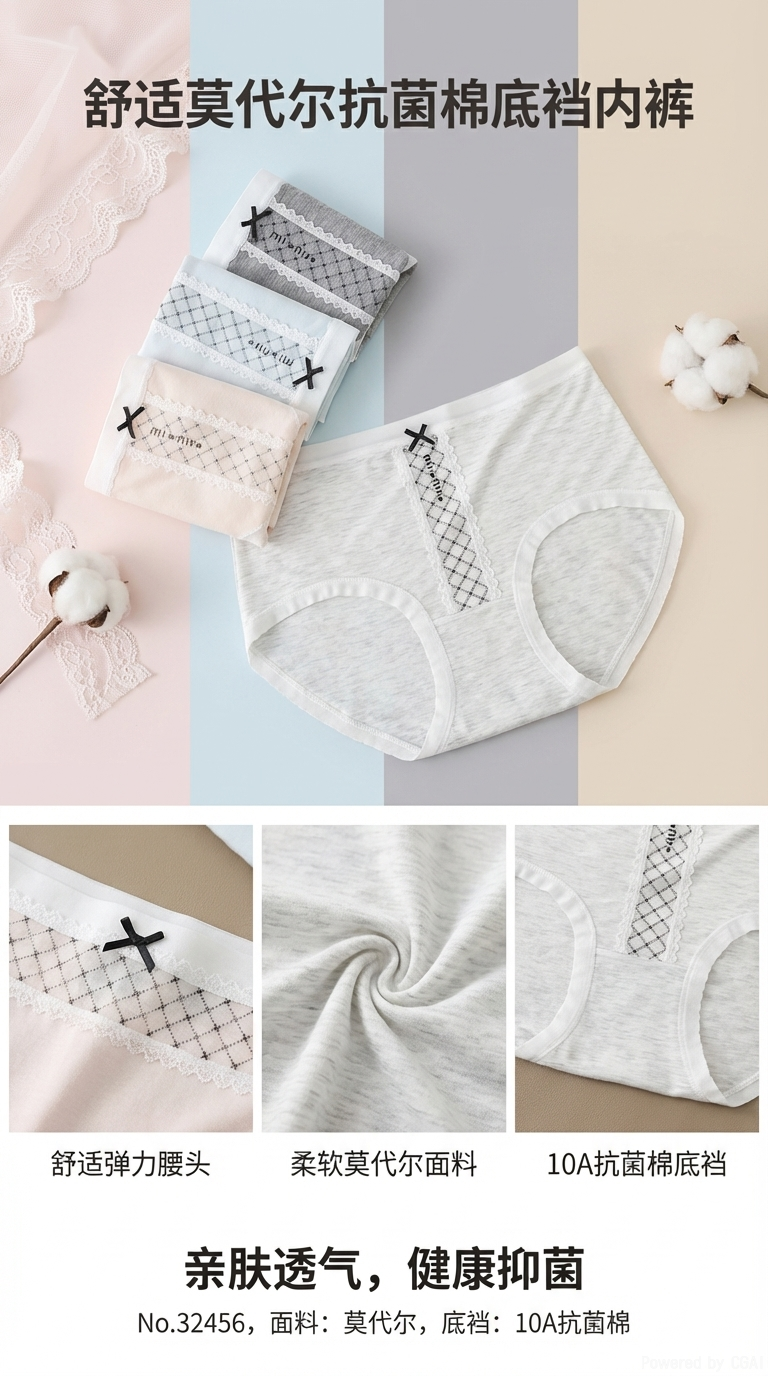 蝴蝶结棉材质7A级抑菌抵挡亲肤细腻精致款中腰三角裤详情1