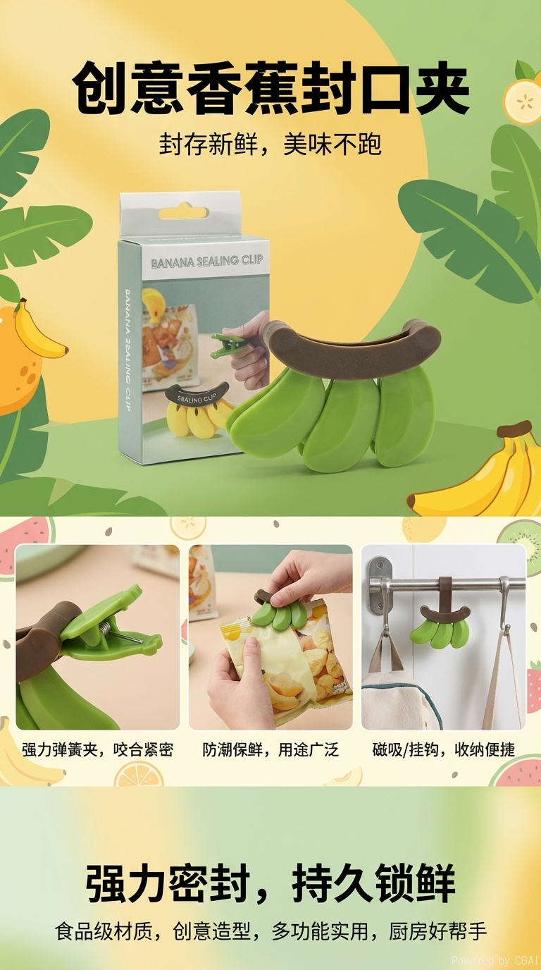 Banana sealing clip, magnetic fridge magnet, cute snack clip, household kitchen seasoning bag, food sealing clip pic 1