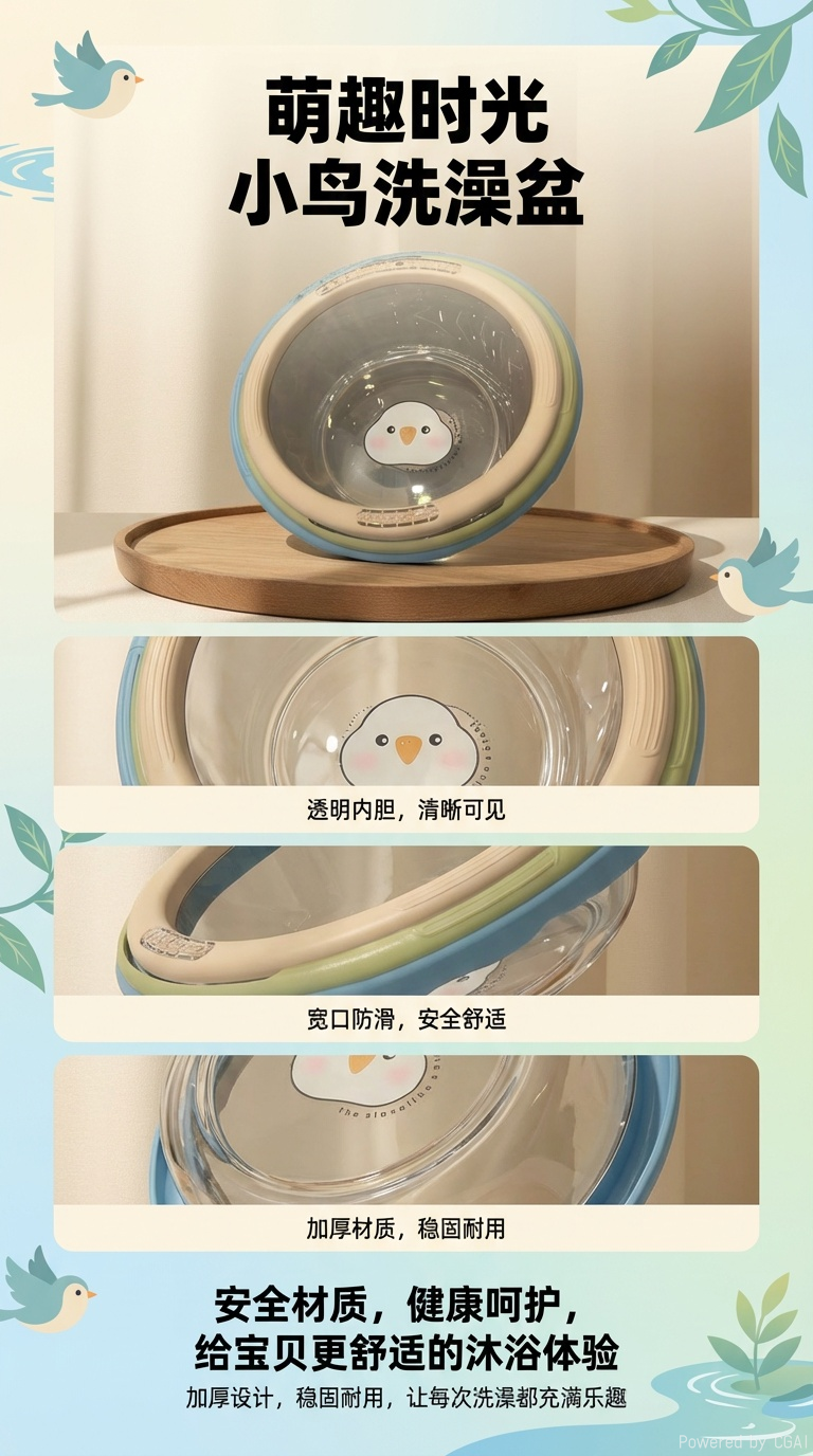 Cute and fun penguin transparent basin, household baby washbasin, thickened plastic basin wholesale pic 1