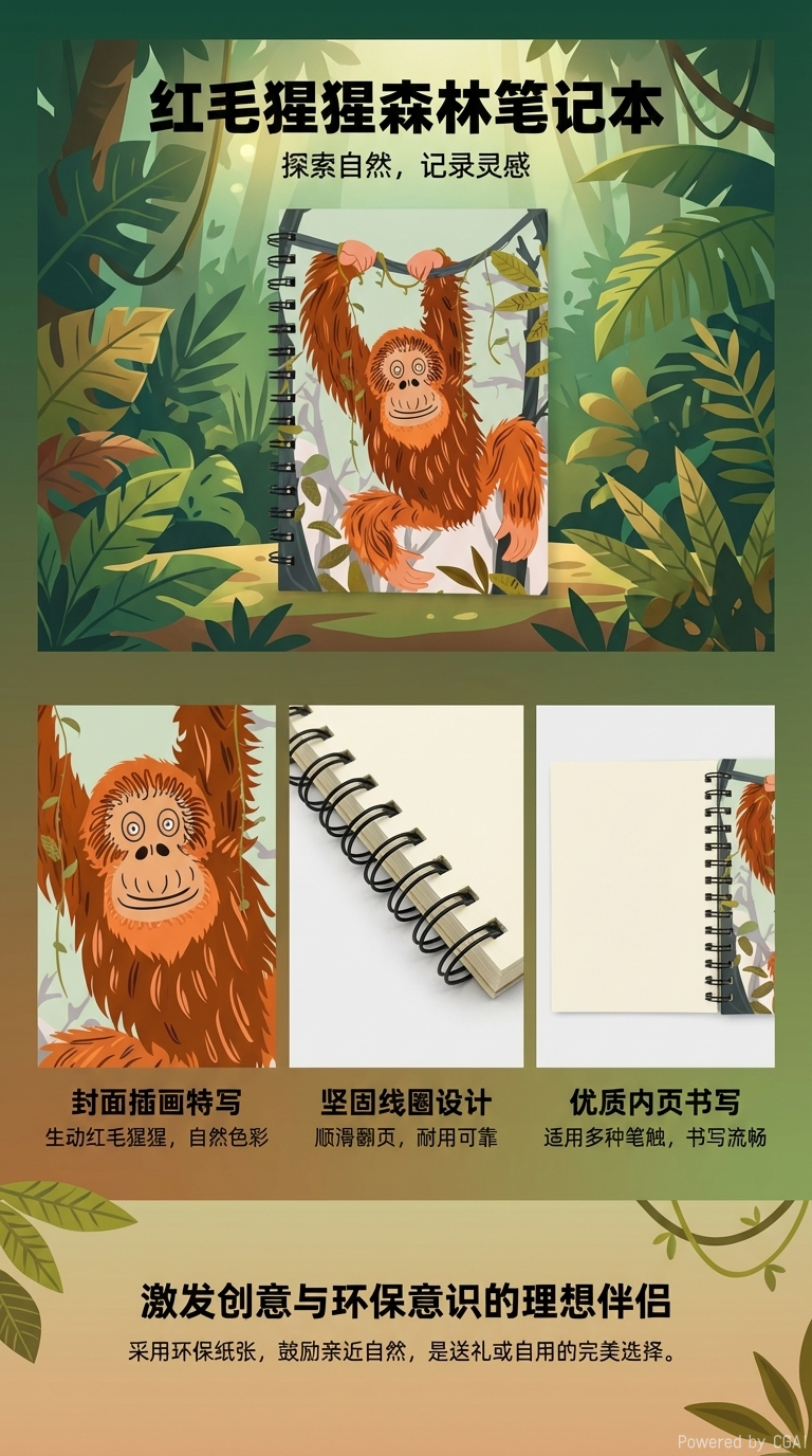 Donghu Paper Products A5 Forest-themed Orangutan Coil Notebook Fresh and Natural Style Creative Student notebook pic 1
