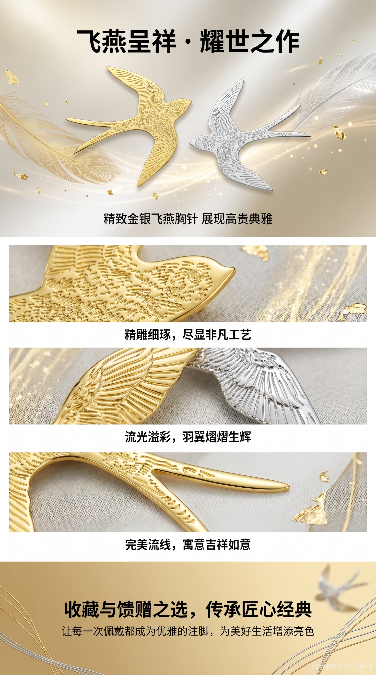 个性简约不锈钢燕子设计感胸针西装大衣服装饰品胸花百搭详情1