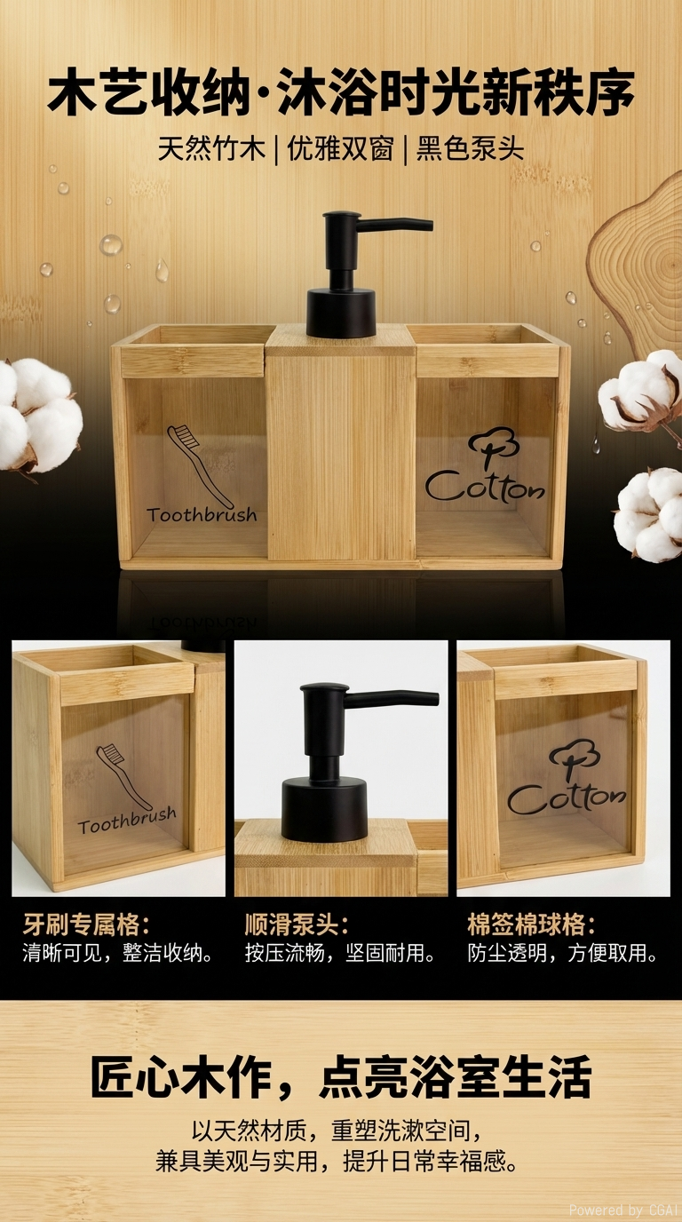 竹制洗手液收纳瓶牙刷牙膏收纳盒工厂直销外贸批发内贸详情1