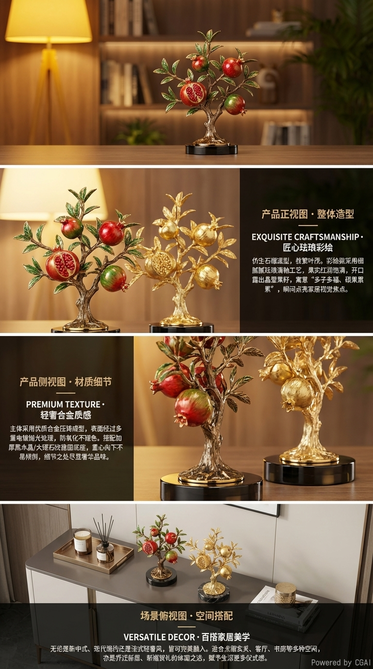 元宝·双生石榴艺术摆件 | 釉彩与鎏金 家居装饰工艺品详情2