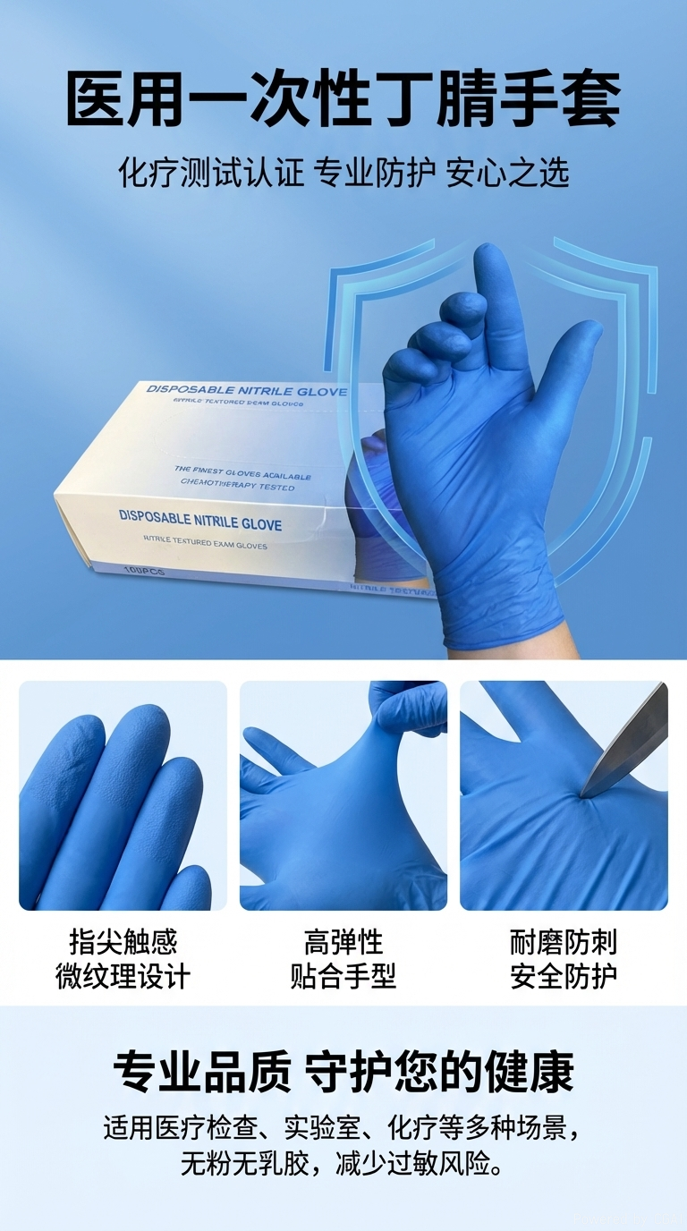 外贸专供一次性丁腈手套无粉高弹性耐用型一次性外科乳胶医用手套详情1