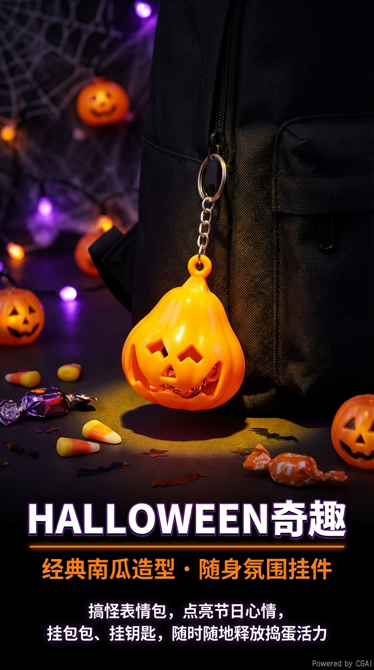 万圣节南瓜led按钮发光钥匙扣烛灯装饰道具气氛布置批发详情1