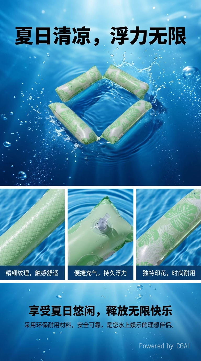 跨境水上充气床充气浮排泳池休闲详情1