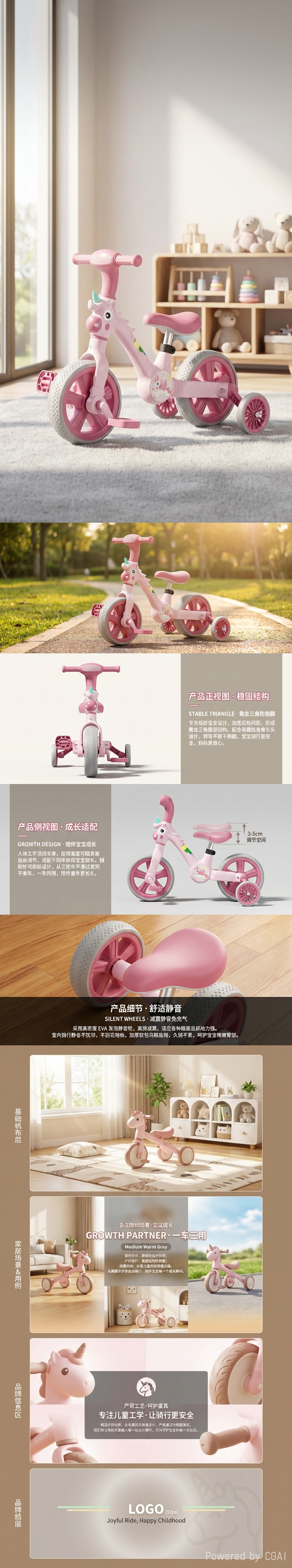 独角兽造型儿童平衡车儿童滑行车平衡车滑步车电动滑板车适合学步宝宝玩具详情1