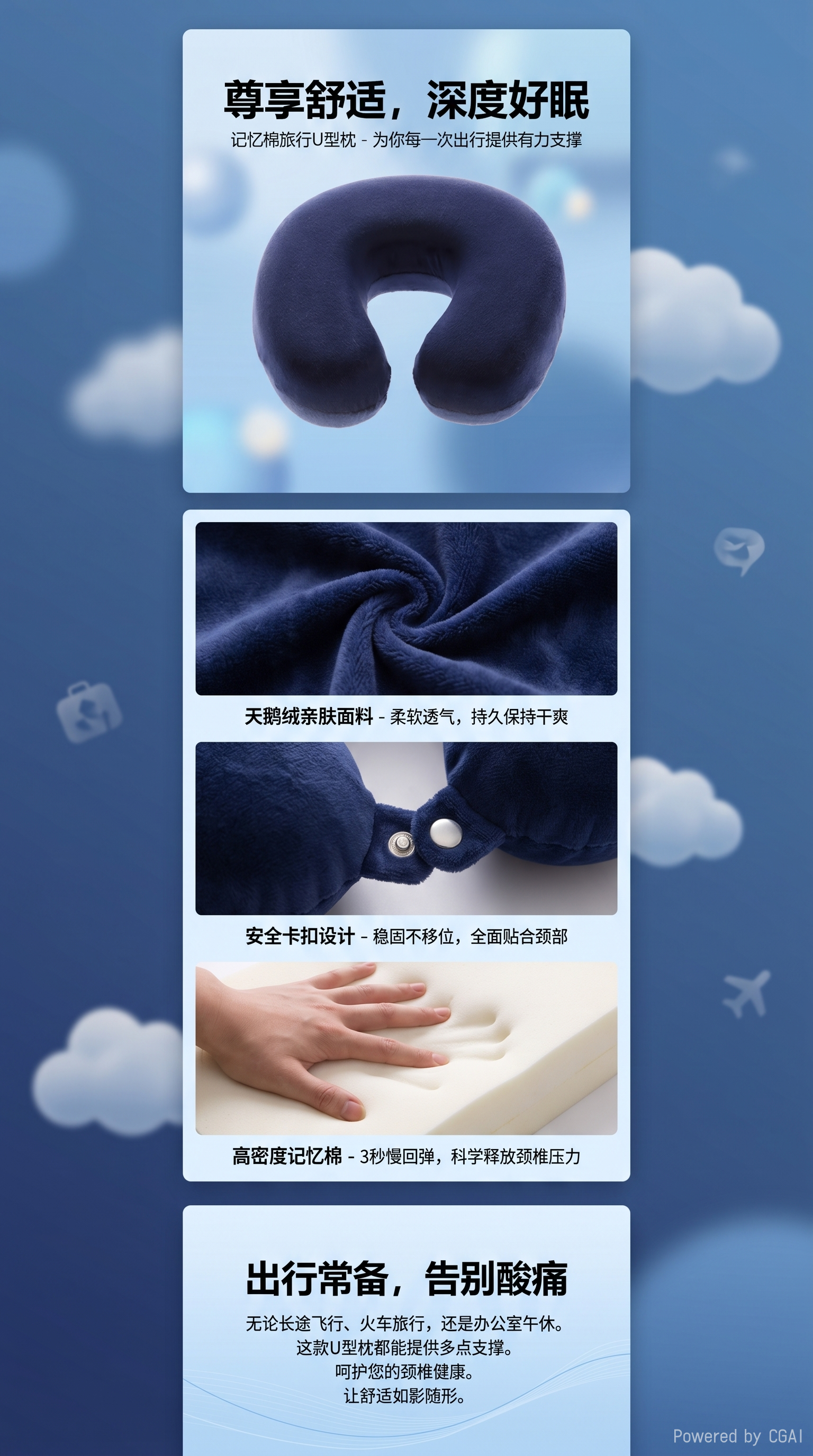 小马卡通U型枕记忆棉充气颈枕学生专用详情1