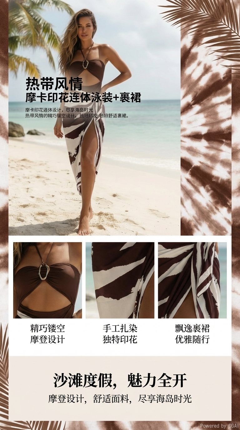 沙滩女游泳服装套装海滩穿搭女性模特沙滩鞋潜水料沙滩包180g详情1