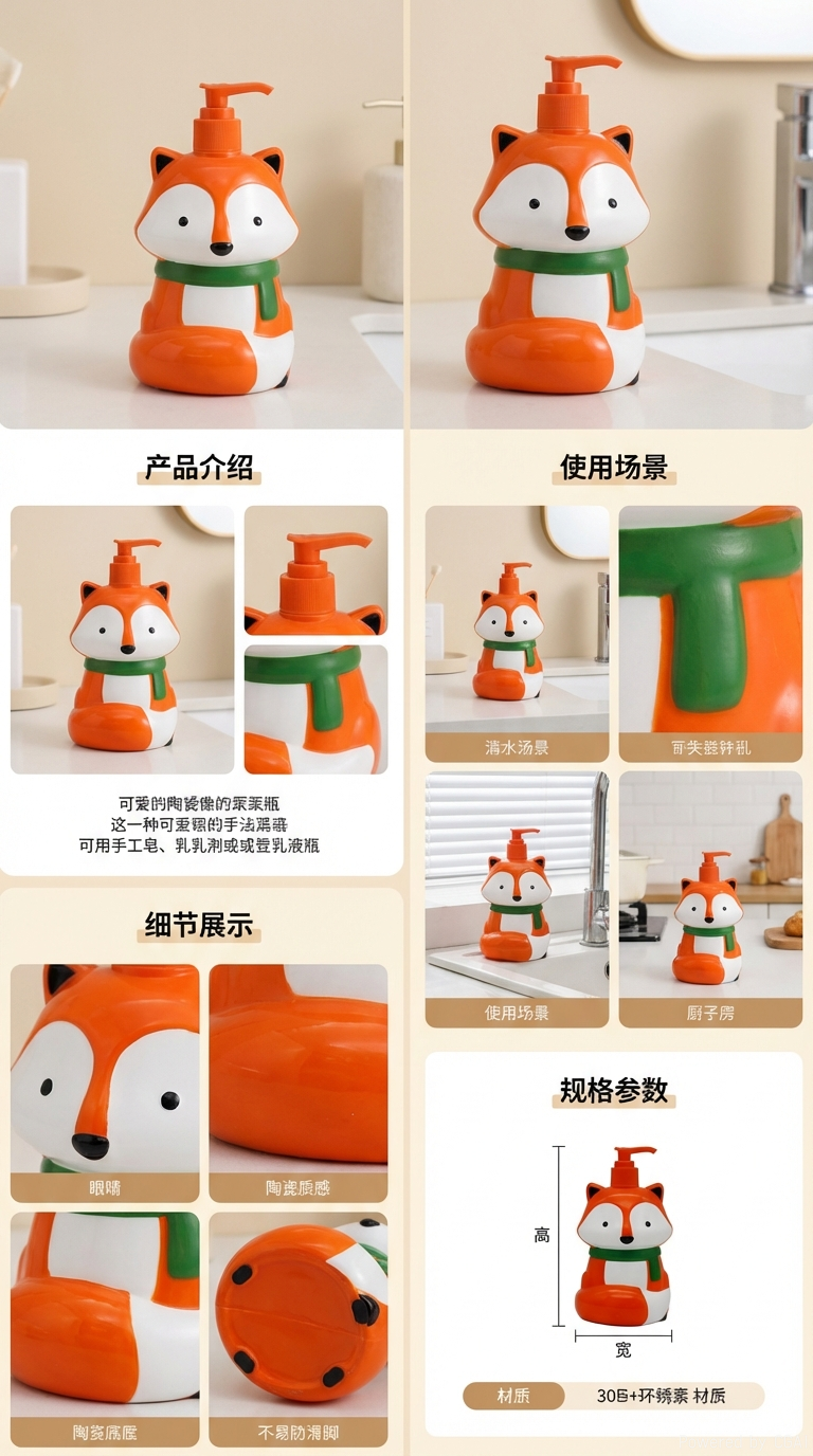 卡通狐狸造型洗手液瓶保湿洗手液卡通洗手液洗手用品详情1