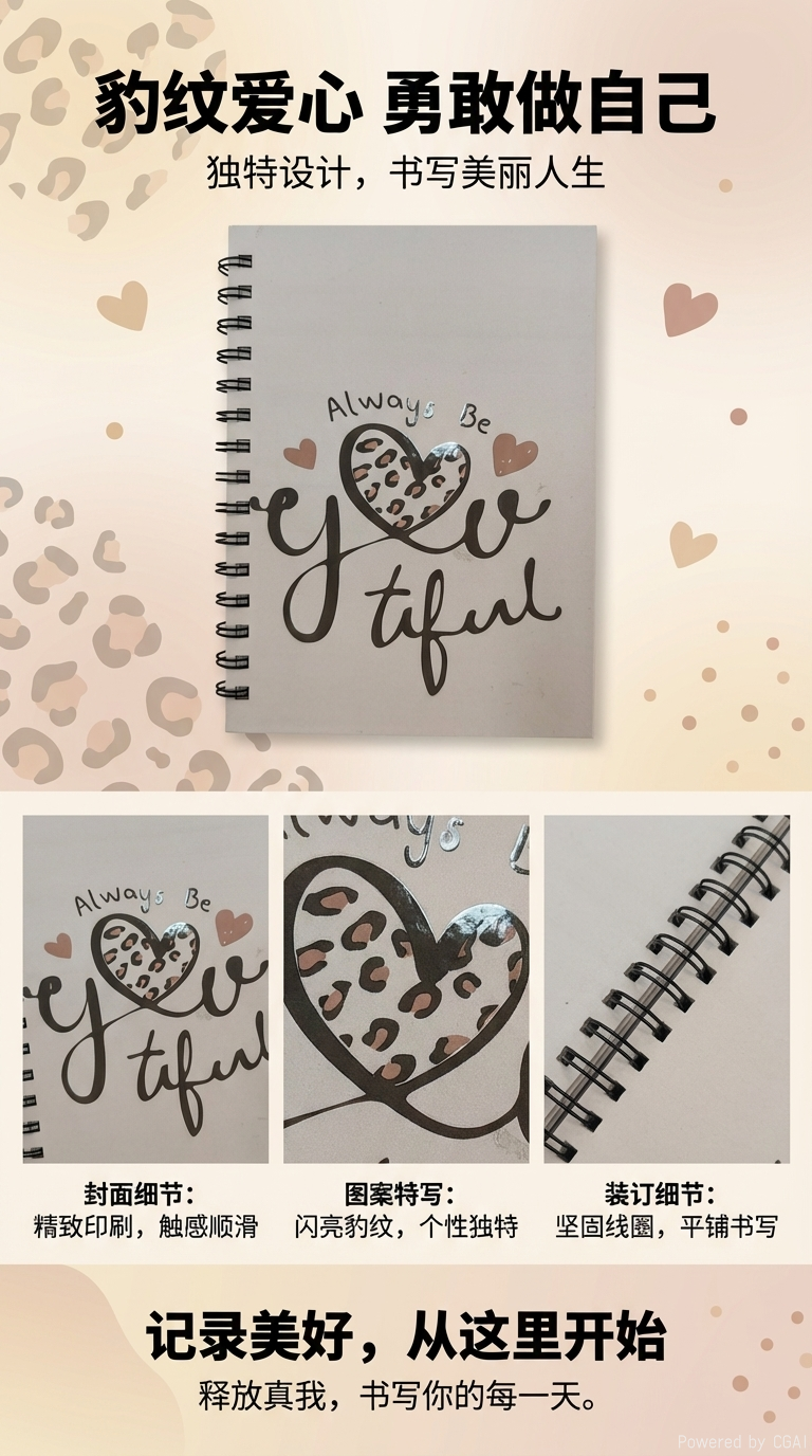 东湖纸品 A5 高颜值励志线圈本  Always Be 爱心豹纹记事本 学生随身记录本详情1