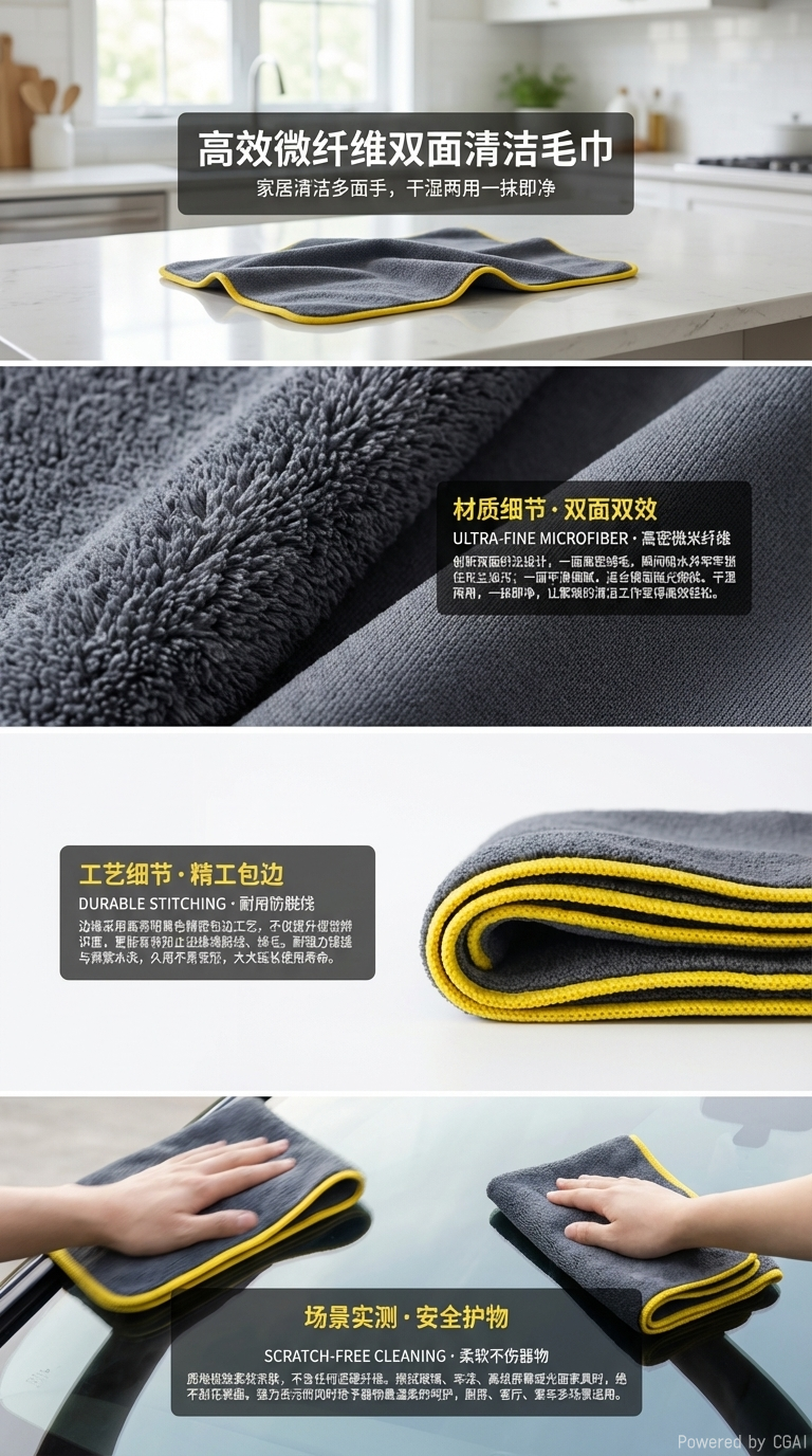 Customized cross-border suede car wash towels, coral velvet car wash towels, double-sided cleaning cloths, absorbent car wash small towels pic 2