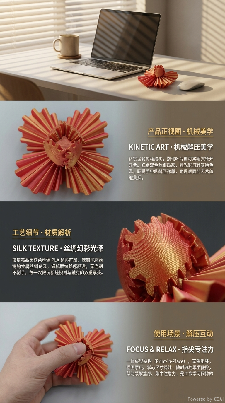 The red flower-shaped 3D printed model, 3D printer consumables, creative process, suitable for 3D printers, with a variety of materials pic 2