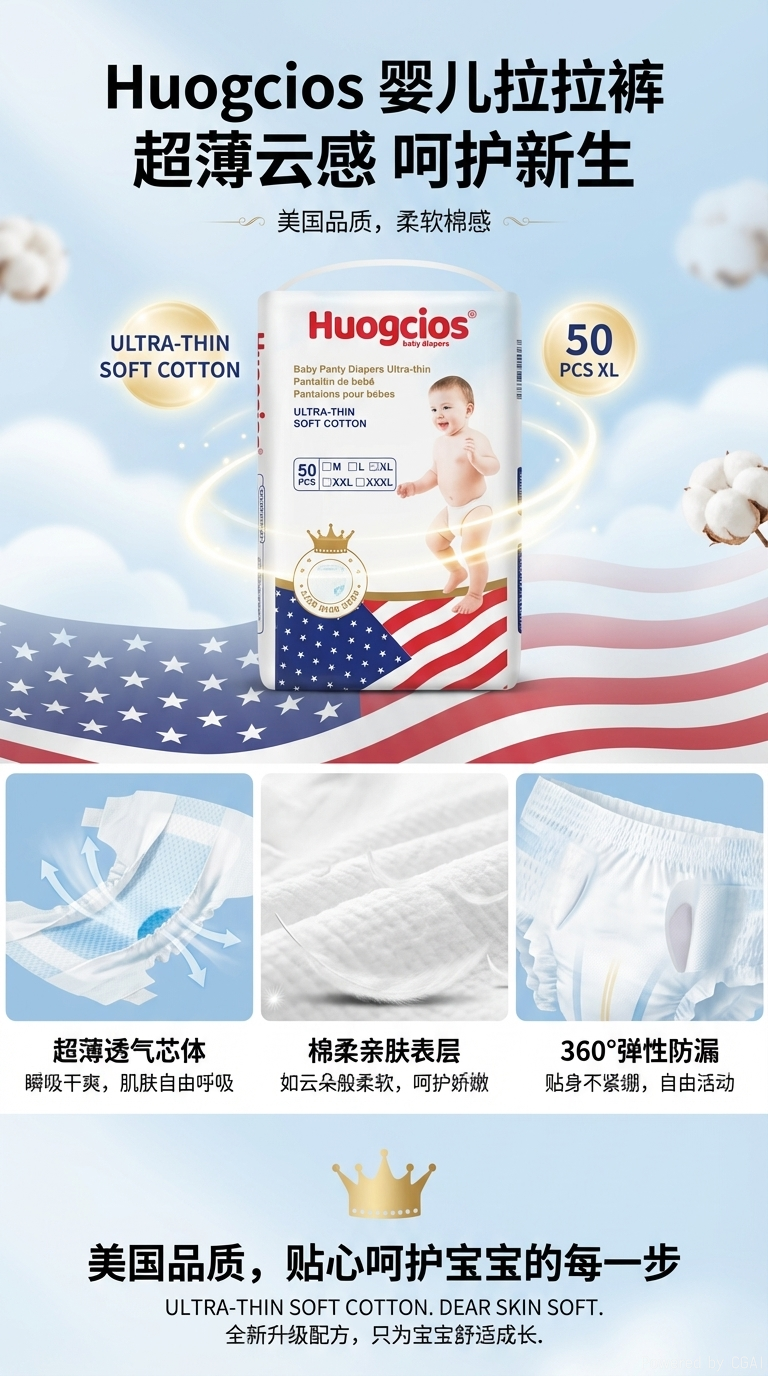 Huogcios婴儿大容量尿不湿diaper超薄透气详情1