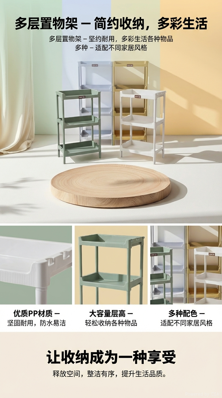 多色多层塑料置物架家用厨房转角落地收纳架浴室卫生间分层整理架批发详情1