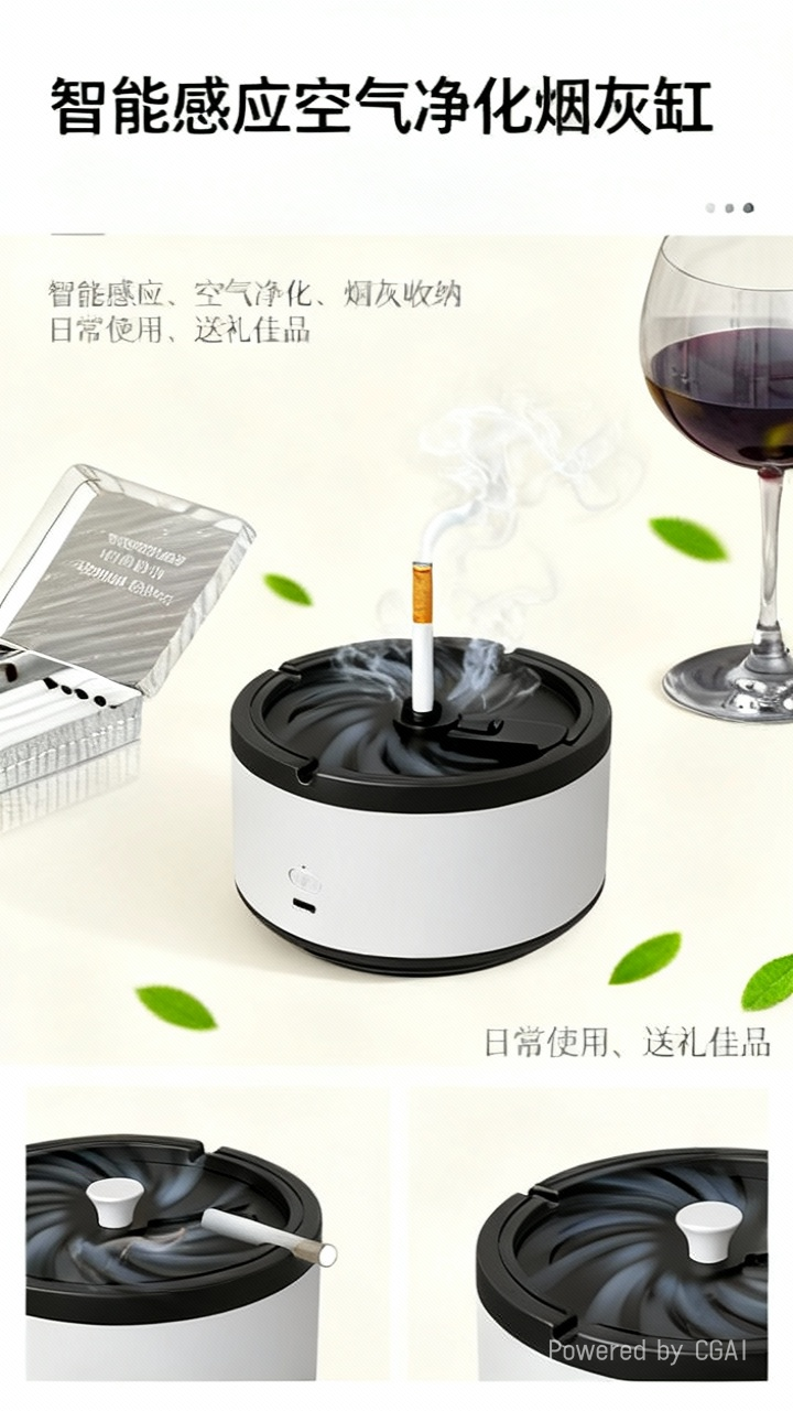 自熄烟灰缸（充电款） 智能感应 空气净化烟灰缸 烟灰缸详情1