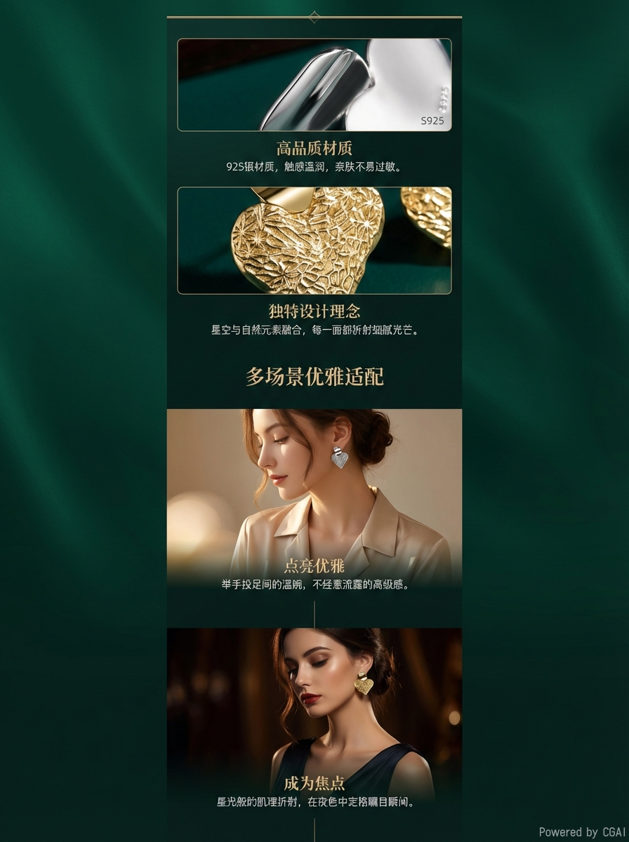 哇咔咪2026新款心形耳环亮相，银金双色闪耀，古典雅致与现代设计完美融合。详情2