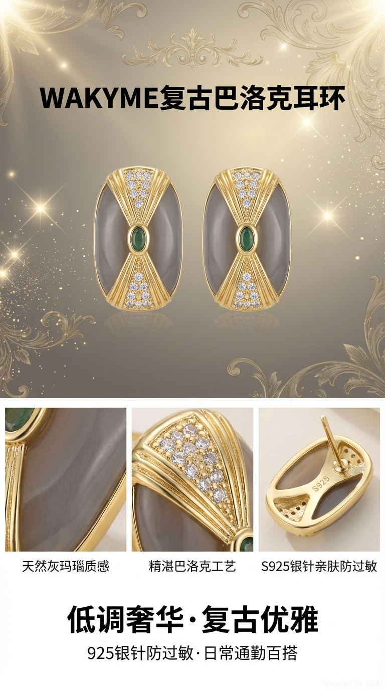 哇咔咪S925银针复古耳钉 防过敏 精致气质 高级感详情1