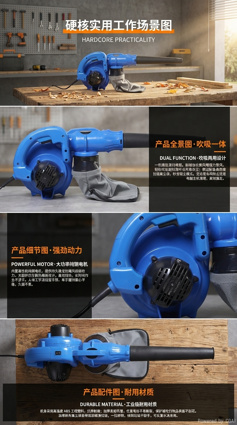 ANDELI professional blower, high-power industrial dust blower with dust collection bag, dual-purpose power tool for blowing and suction pic 2