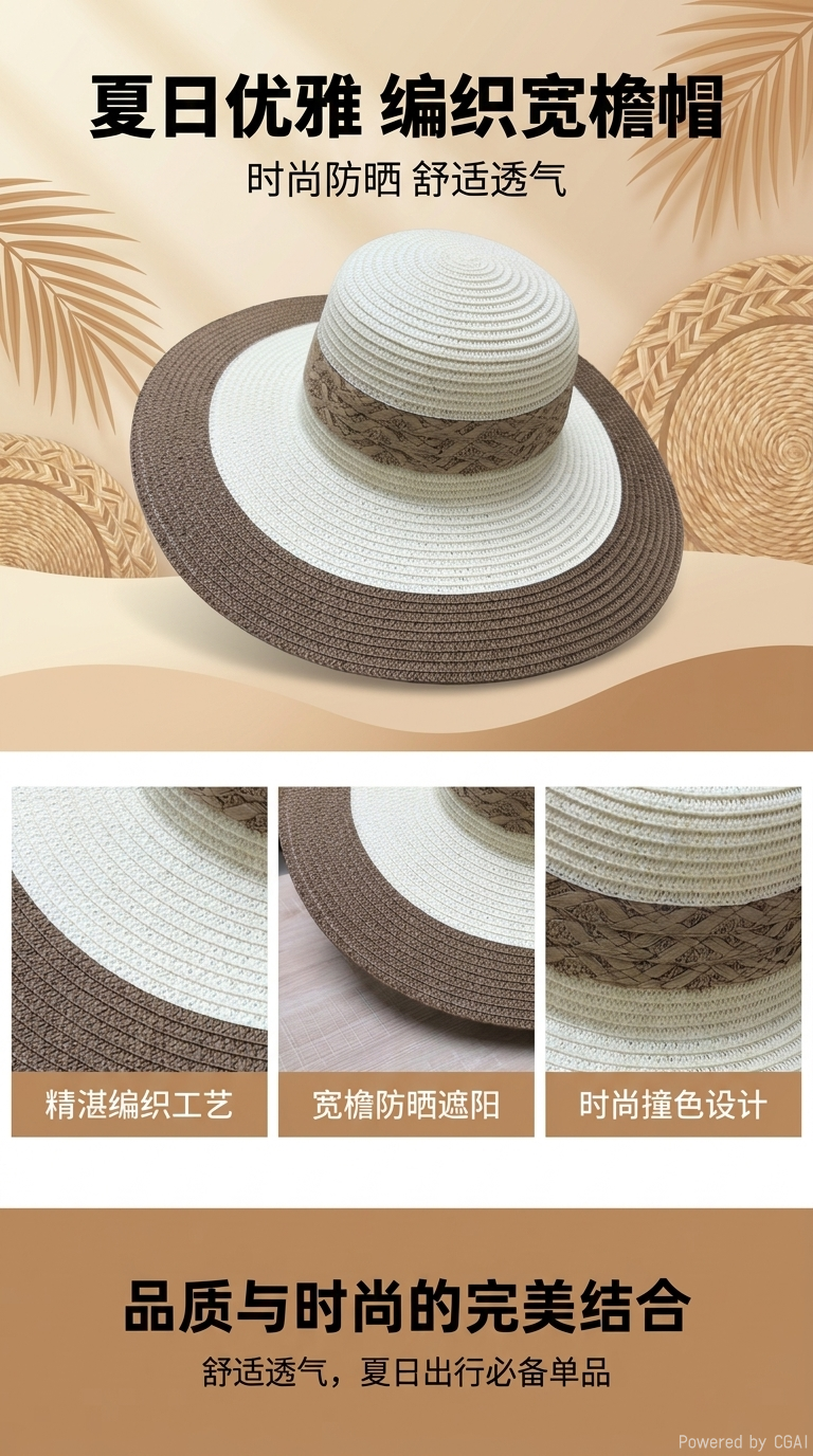 Women's summer straw hat, colorful wide-brimmed straw woven beach hat, seaside vacation sun protection hat, travel outdoor leisure breathable sun hat, Lafite grass hat pic 1