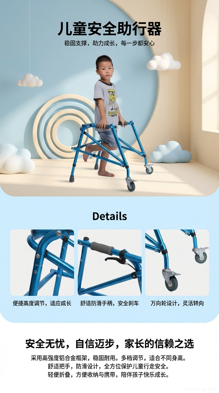 儿童助行器矮小成人老人手推车残疾人助步器加厚铝合金残疾人助行详情1