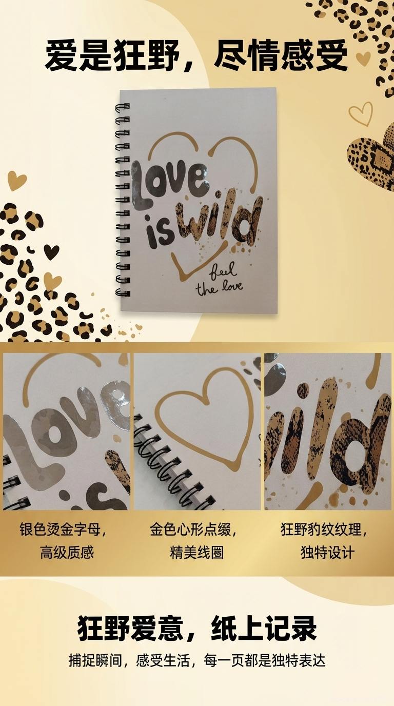 东湖纸品 A5  Love is Wild 主题线圈本 复古蛇皮纹爱心记事本 详情1