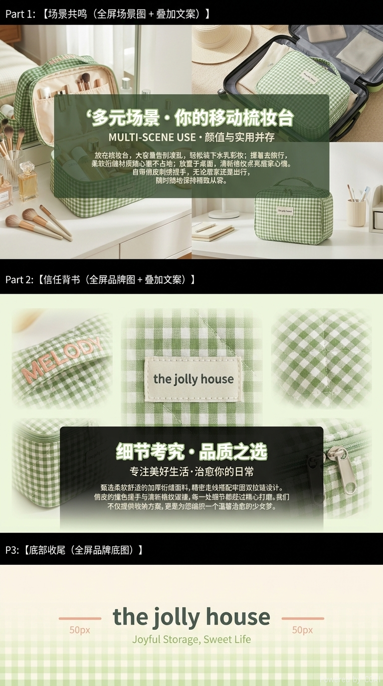 爱迪华格子化妆包大容量高颜值韩版ins可爱便携式化妆品旅行洗漱收纳包详情3