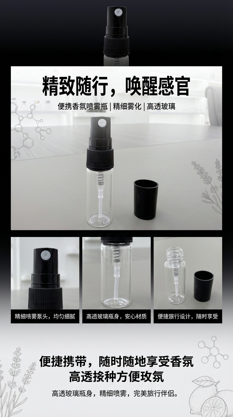 透明玻璃喷雾瓶黑色塑料喷头分装瓶香水瓶分装瓶喷雾瓶3ml护肤品详情1