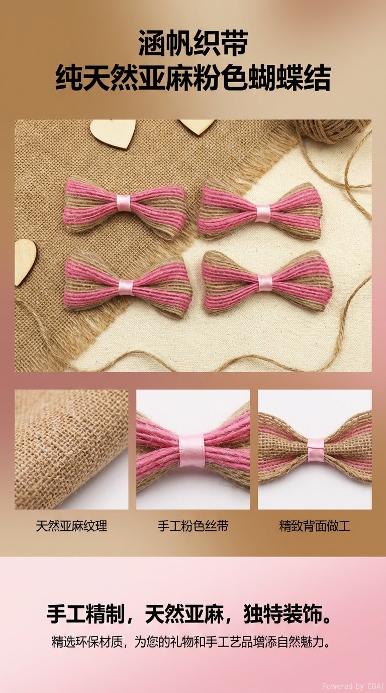 Top-quality pink hemp rope woven bow tie and bow tie accessory, retro tie decoration, fashionable and versatile for women pic 1