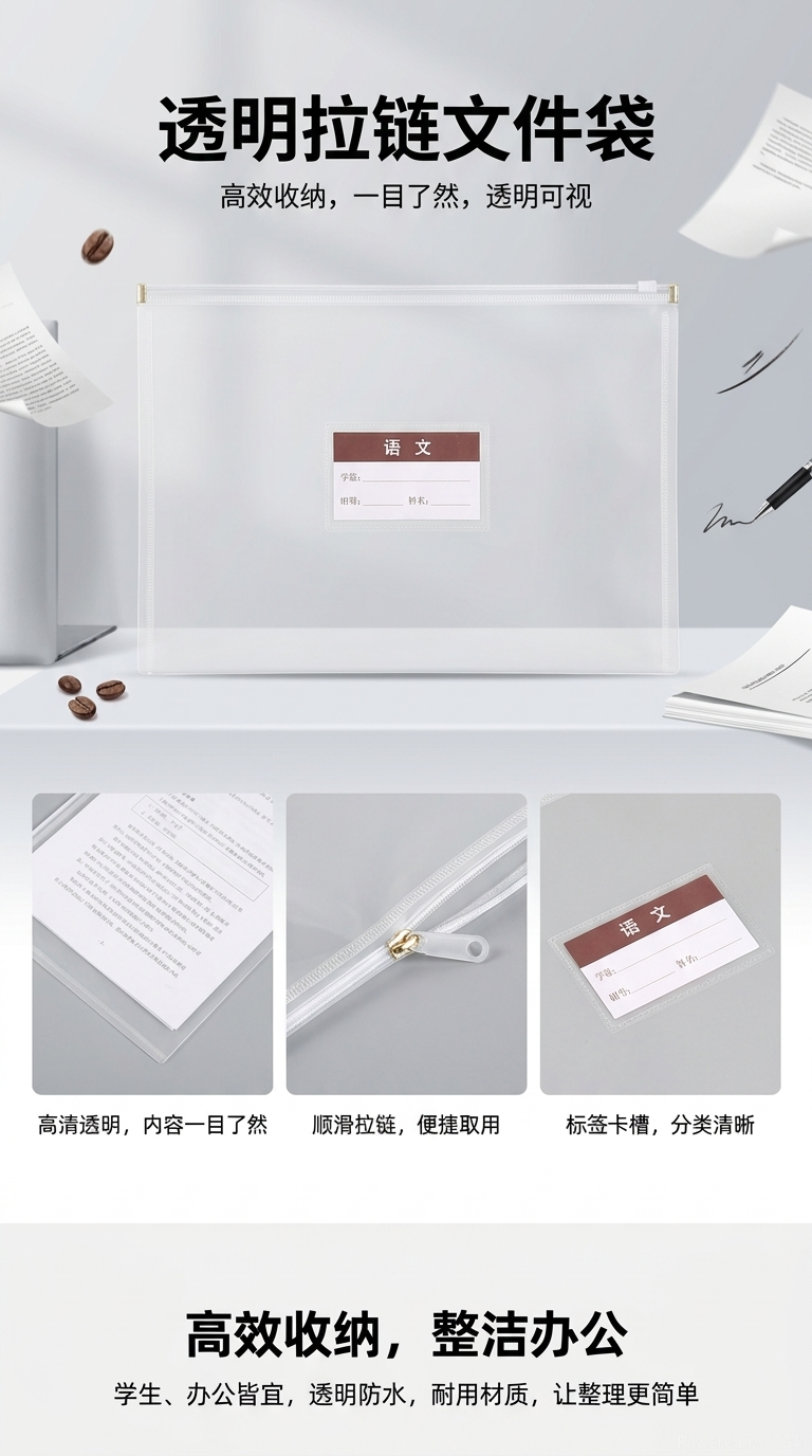 透明文件袋牛皮纸档案盒11孔文件袋试卷袋名片盒收纳整理办公用品详情1
