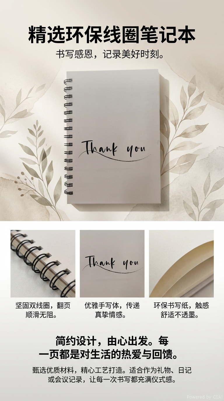 Donghu Paper Products A5 Simple ins Style Thank-you Coil Notebook Student Portable Notebook, Artistic and fresh Notebook pic 1