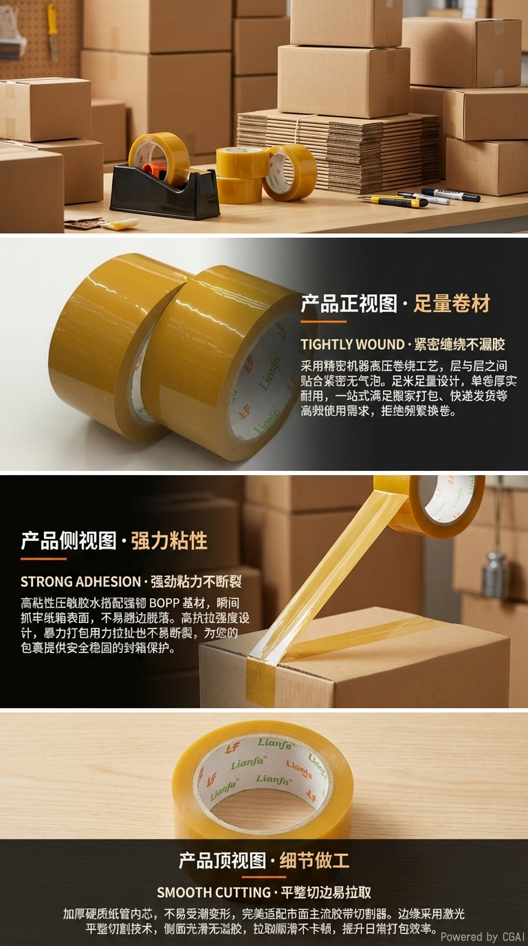 联发黄色封箱胶带物流工厂打包胶带厂家直销详情2