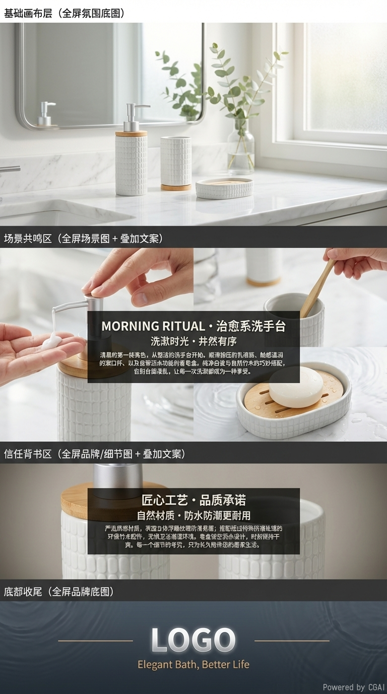 SHARONHOME多色格纹陶瓷卫浴三件套 竹底洗手液瓶 + 漱口杯 + 沥水皂碟 现代风浴室洗漱套装详情3