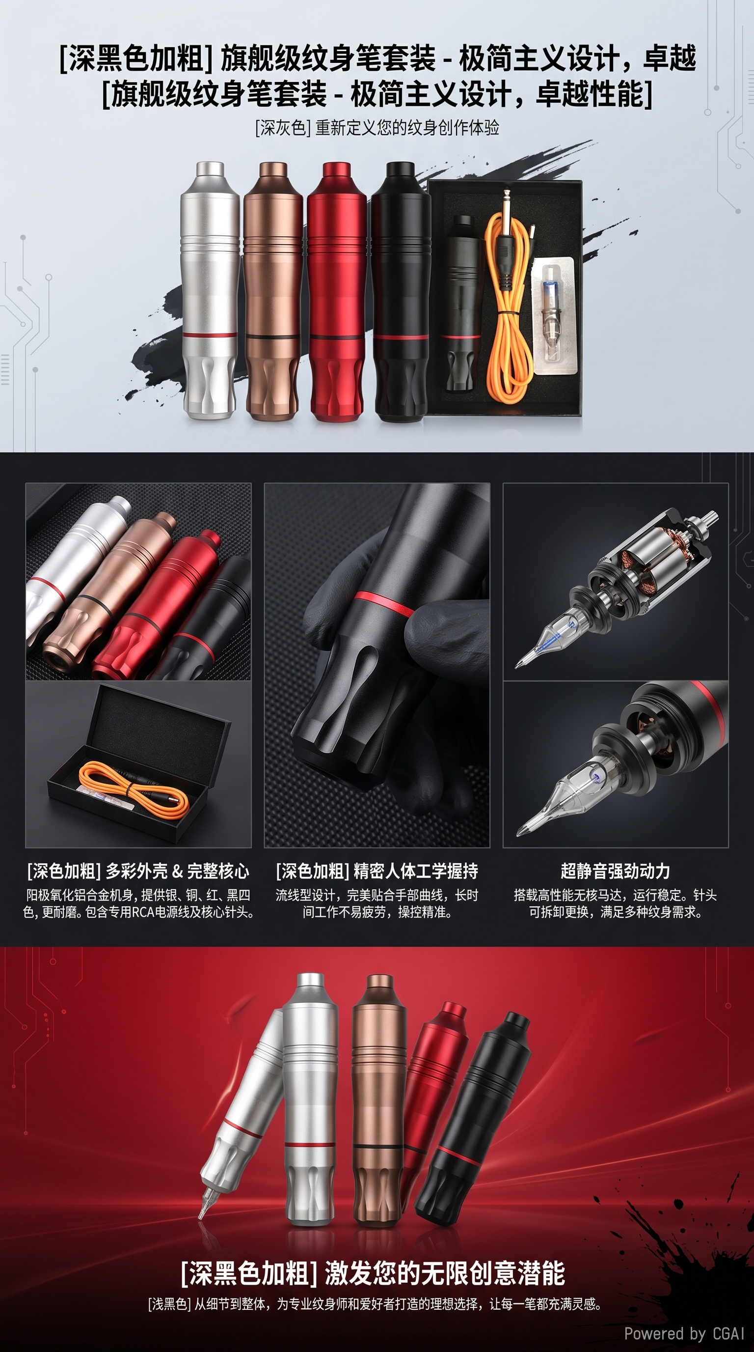 shanilak   工厂金刚纹身笔罗伯特一体机马达纹身机割线打雾一体夏安笔一体针详情1