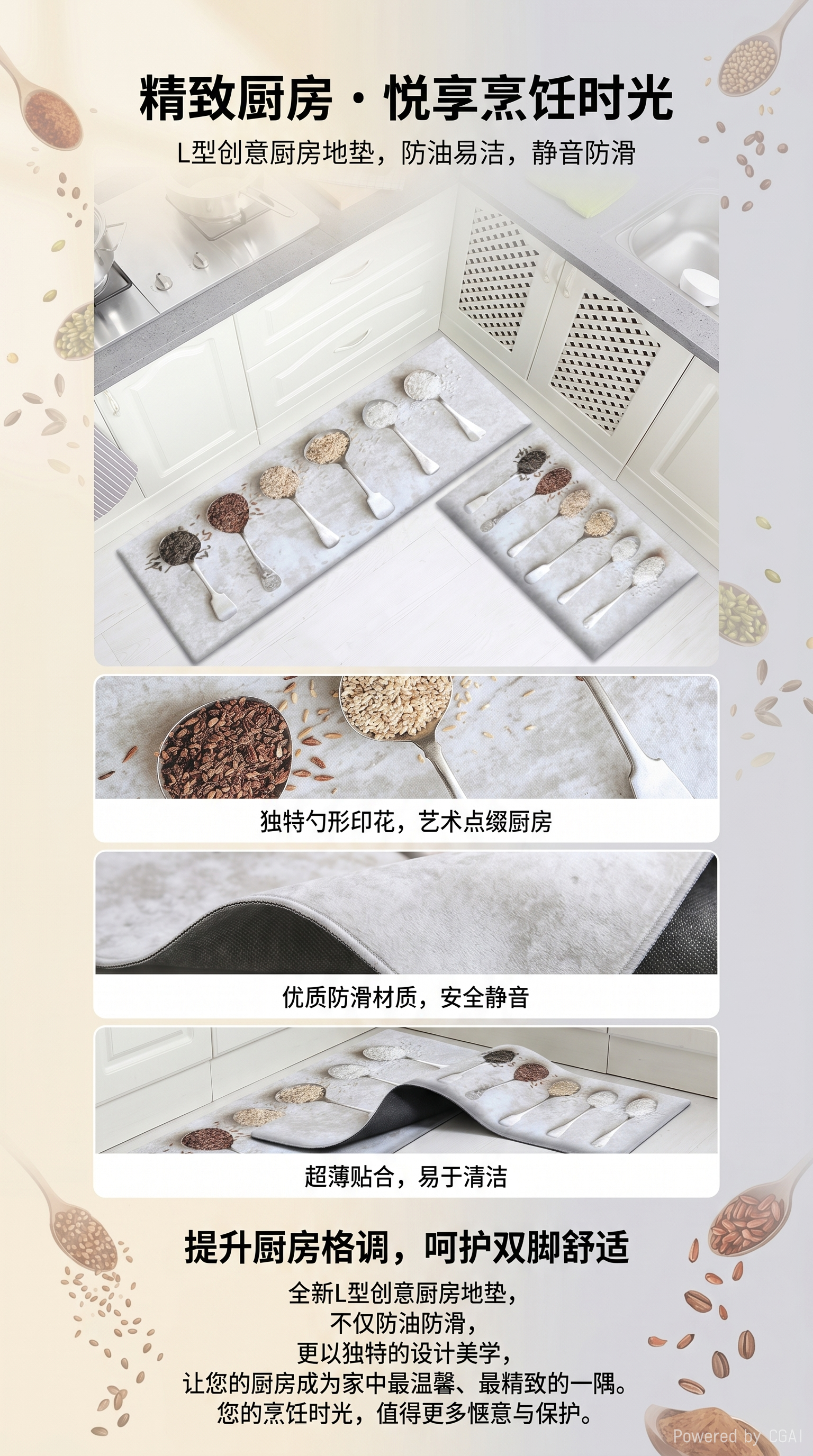 厨房地垫卡通可爱地毯耐脏吸水吸油脚垫大面积印花可水洗家用地垫101831929详情1