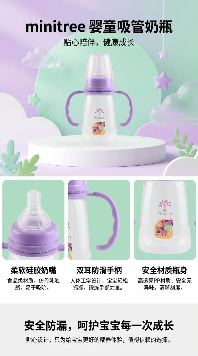 150ml的PP标口有把透明小四方奶瓶详情1