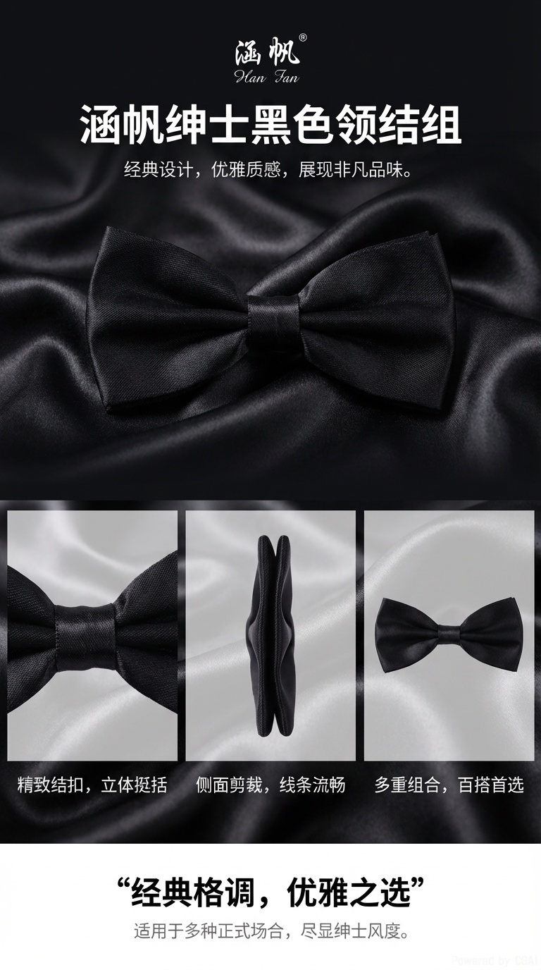 Premium black bow tie accessories with beaded collar flowers, a retro style and fashionable decoration pic 1