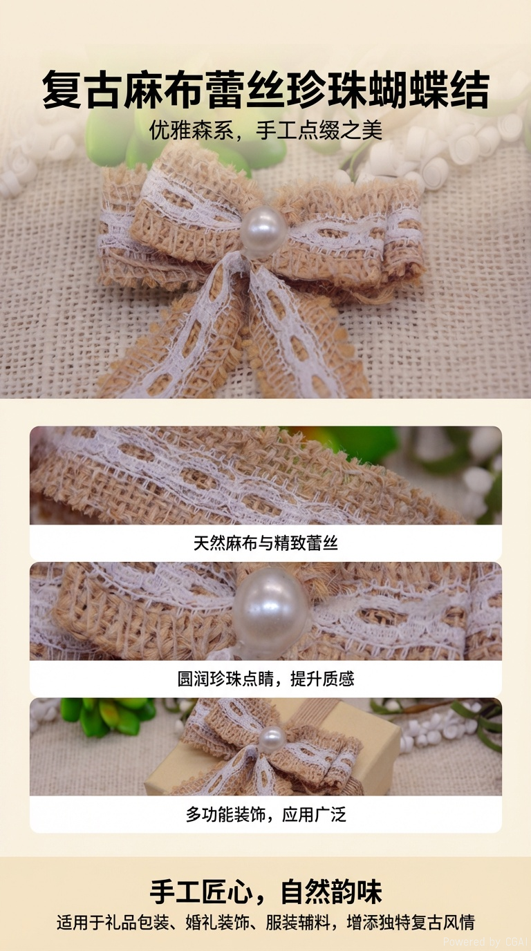 蕾丝蝴蝶结领结插扣毕业头饰纱料大蝴蝶结详情1