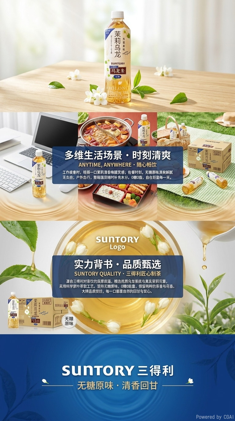 包邮！三得利茉莉/橘皮乌龙茶500ml 休闲食品零食无糖0脂茶饮料详情3
