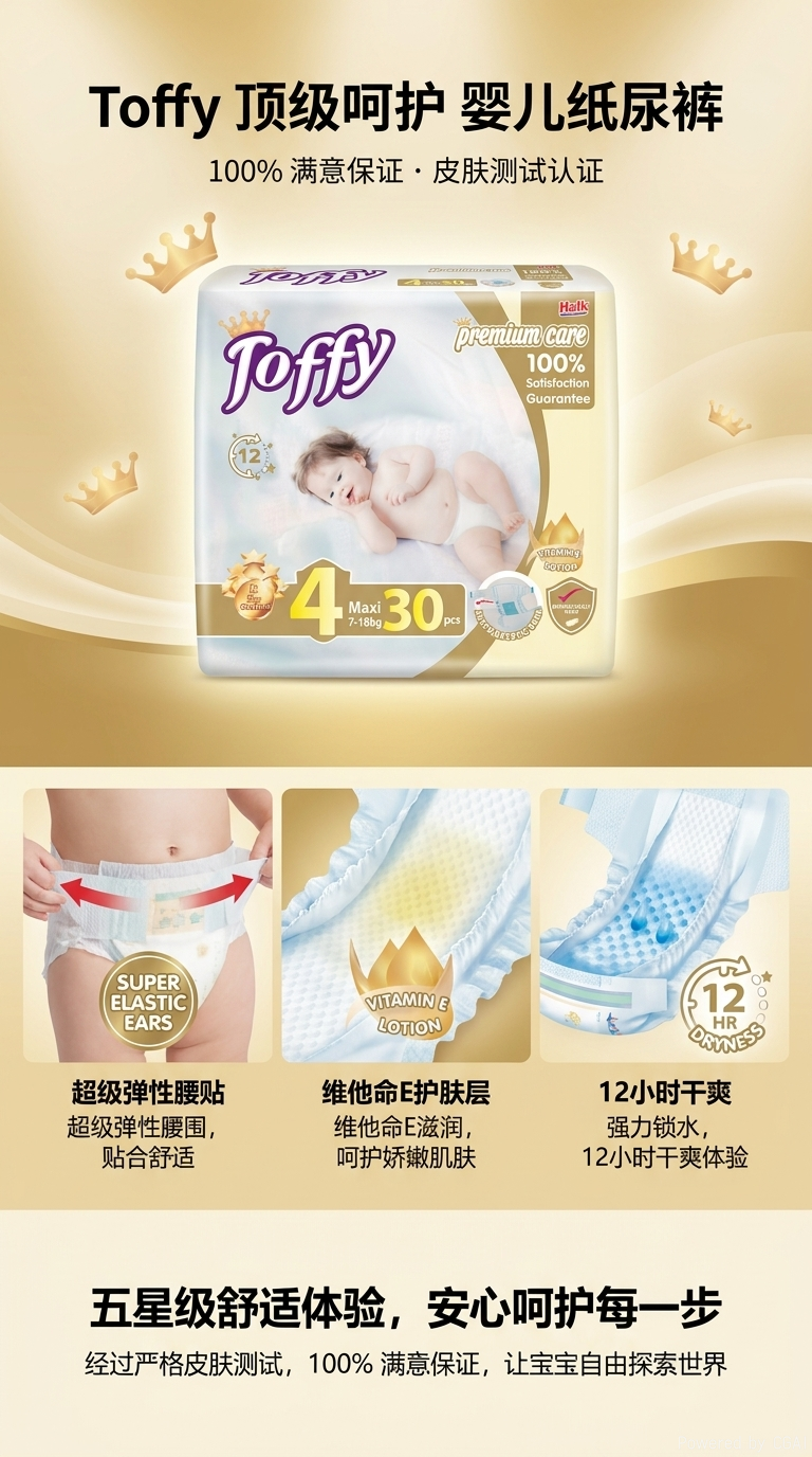 Toffy 婴儿纸尿裤拉拉裤尿不湿30片装透气柔软呵护宝宝肌肤详情1