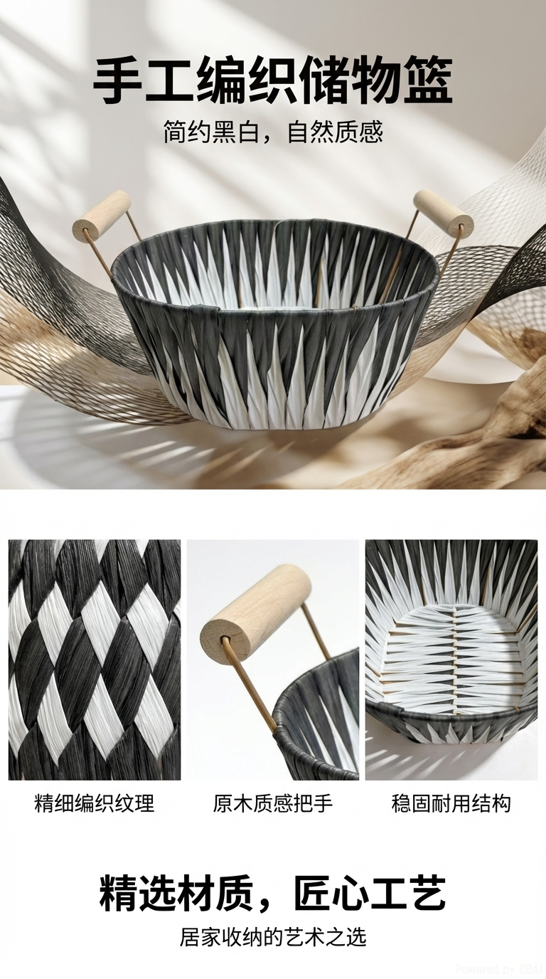 塑料编织篮子面包篮水果篮杂物收纳篮圆形篮子家居收纳用品化妆品盒详情1