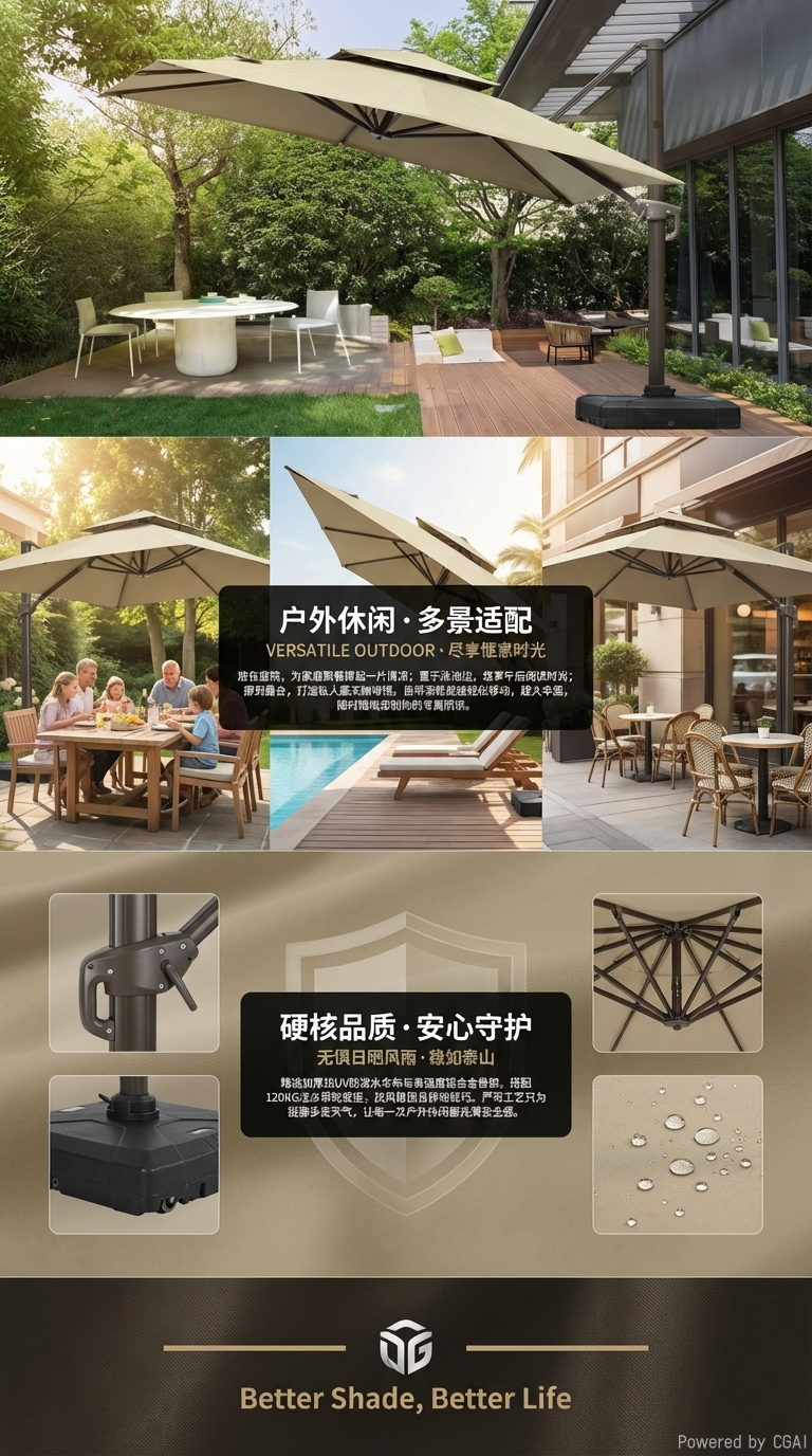 星辰工厂户外遮阳伞庭院罗马伞花园防雨大伞室外保安亭摆摊四方伞详情3