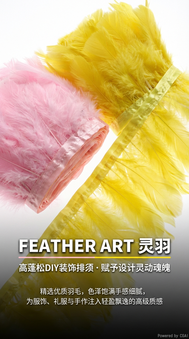 彩色服装辅料平板羽毛火鸡毛布边平头布条裙边裙摆详情1