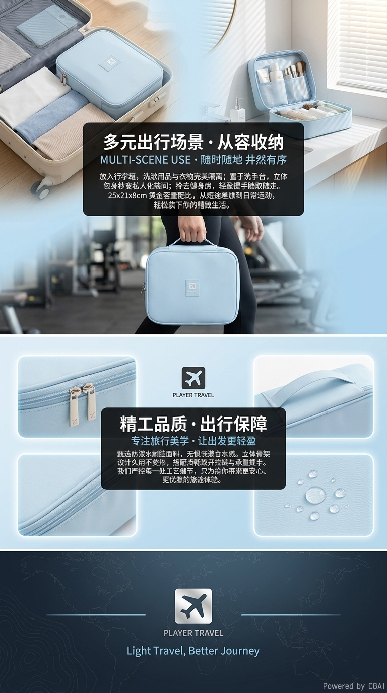 爱迪华新款便携化妆包女高端分区大容量化妆品收纳包出差旅行洗漱包详情3