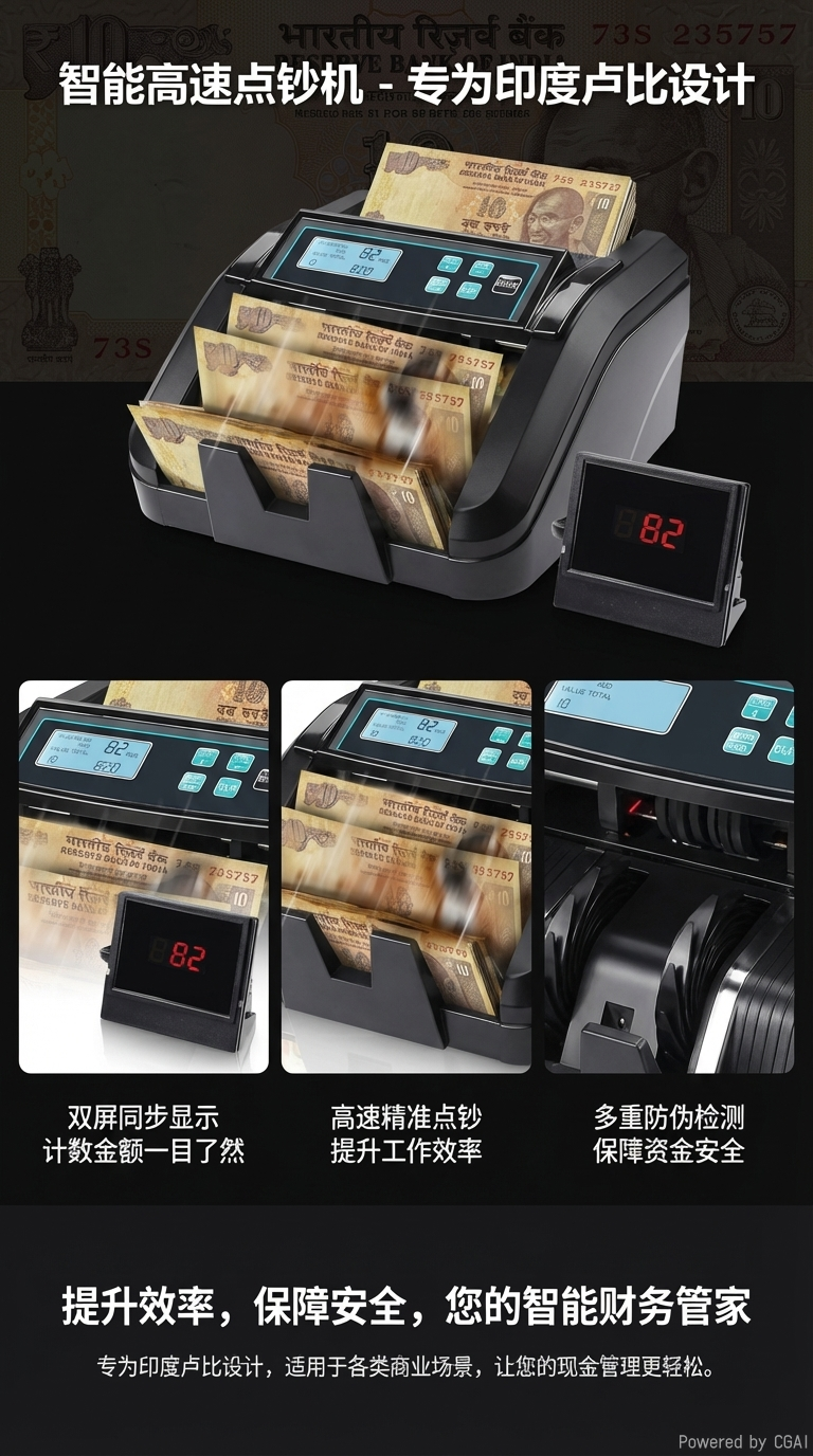 Huaen 307点钞机 高精度快速计数 印度卢比 带合计功能验钞机验钞机 浙江包邮详情1