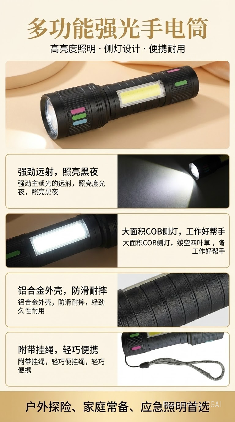 Outdoor handheld flashlight, high-intensity laser light, night lighting for driving pigs and hunting tigers, multi-functional portable lamp pic 1