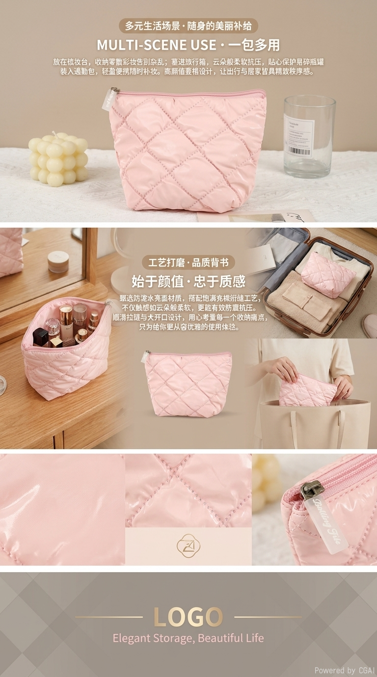 Adihua Cross-border solid color makeup Bag, high appearance level down waterproof toiletry bag pic 3